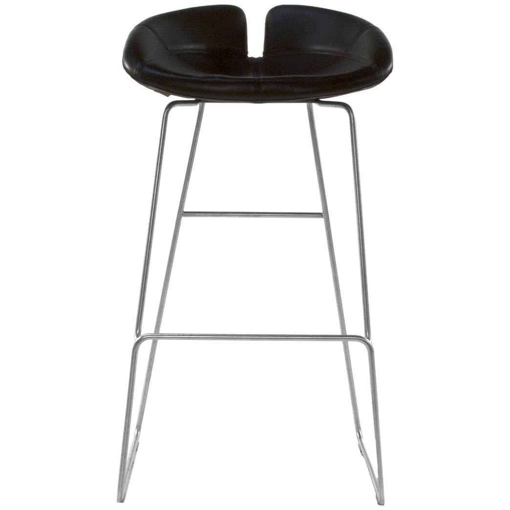 Moroso Brown Leather Fjord High Bar Stool by Patricia Urquiola, Italy For Sale