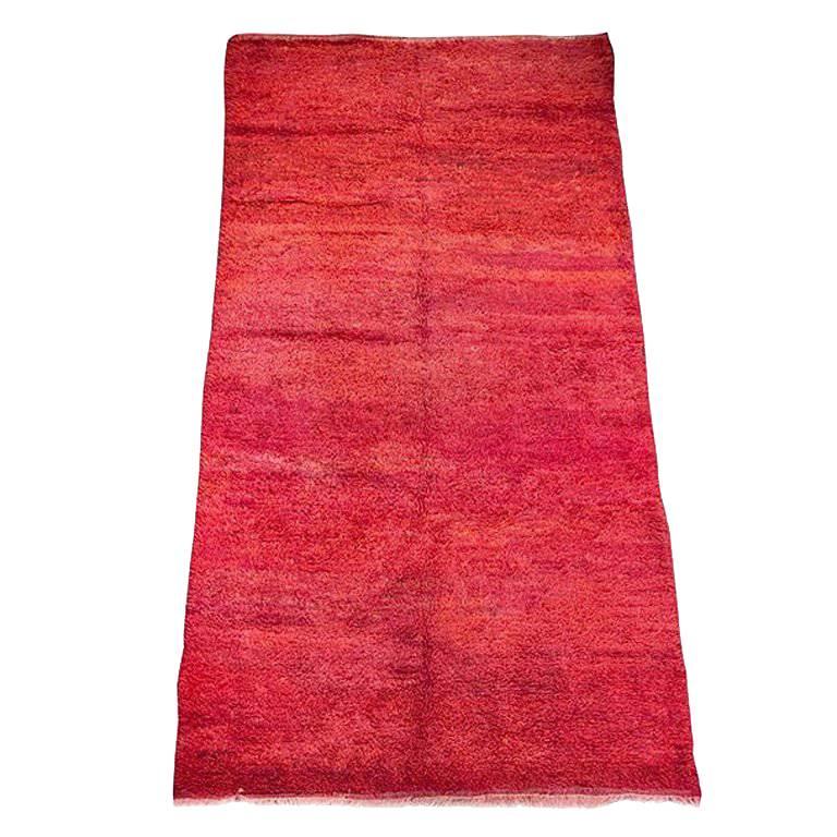 Moroccan Authentic Ethnic Rug Red Shaggy High Pile Wool "Bed of Red Roses" For Sale