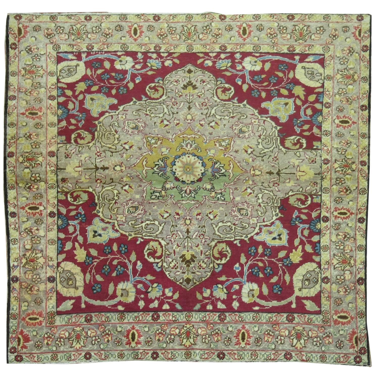 Antique Turkish Sivas Square Size Throw Scatter Rug