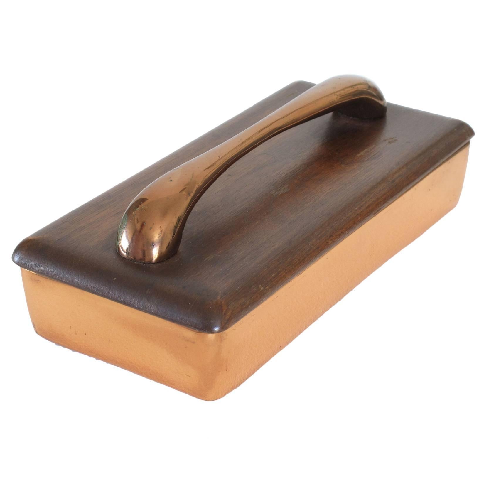 Ben Seibel Copper Box with Wood Lid and Copper Handle, 1950s For Sale