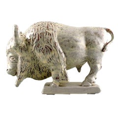 Ovar Nilsson, Bison Sculpture in Earthenware with White Glaze