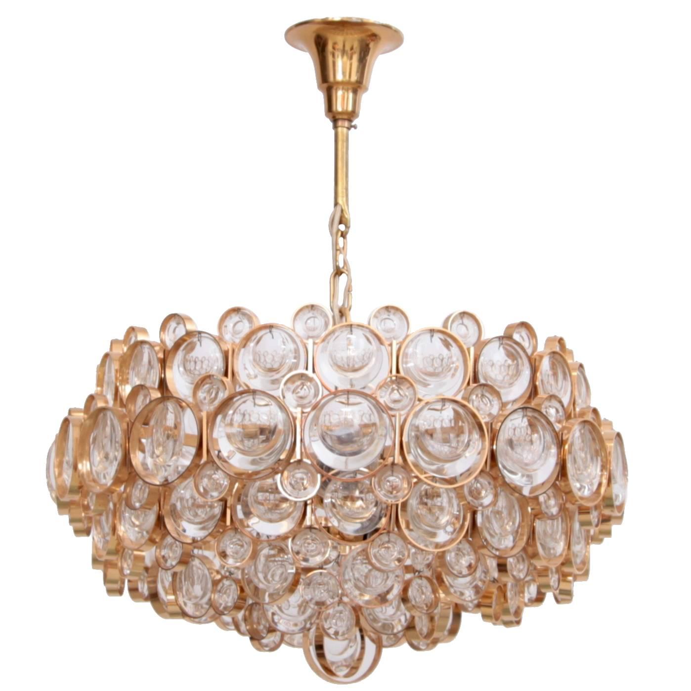 Outstanding Gilded Brass and Crystal Glass Chandelier by Palwa