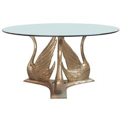 Magnificent Hollywood Regency-Style Brass Swan Trio Coffee Table
