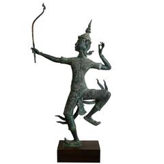 Antique Asian Bronze Statue of an Archer