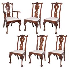 Antique Set of Six 19th Century English, Chippendale Style Mahogany Dining Chairs