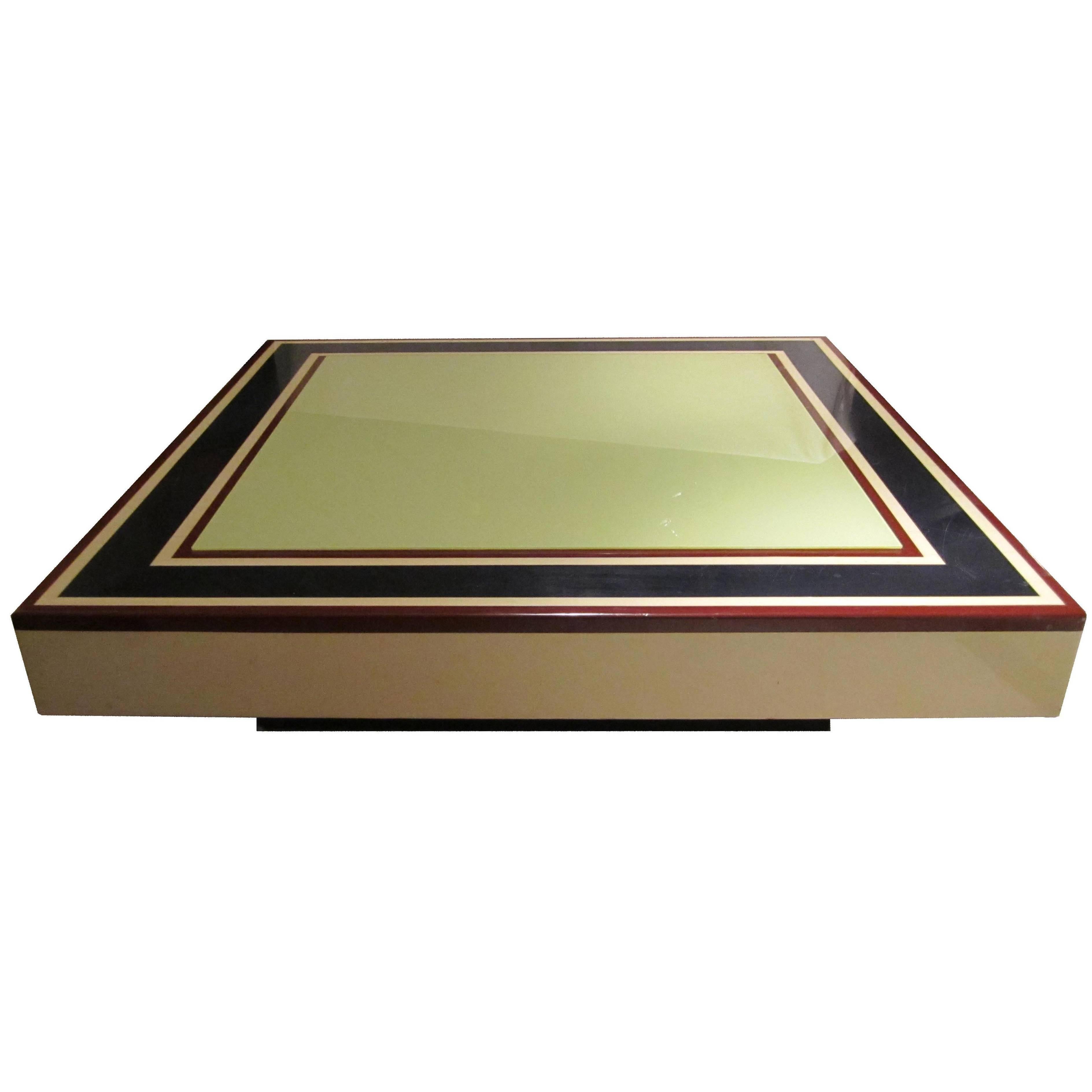 Willy Rizzo for Sabot, Ivory, Blue and Red Lacquer Coffee Table, Italy, 1960 For Sale