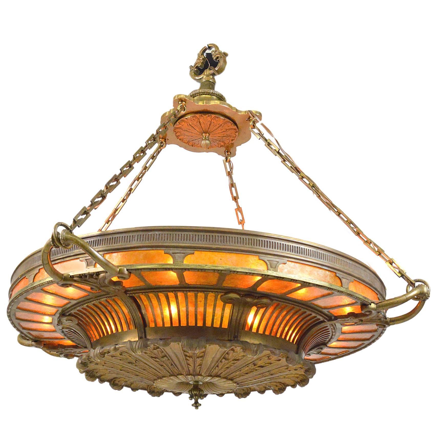 Monumental Neoclassical Style Bronze and Mica Chandelier Mitchell Vance, NY For Sale