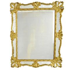 Antique 19th Century Carved Giltwood and Cut-Glass Venetian Mirror