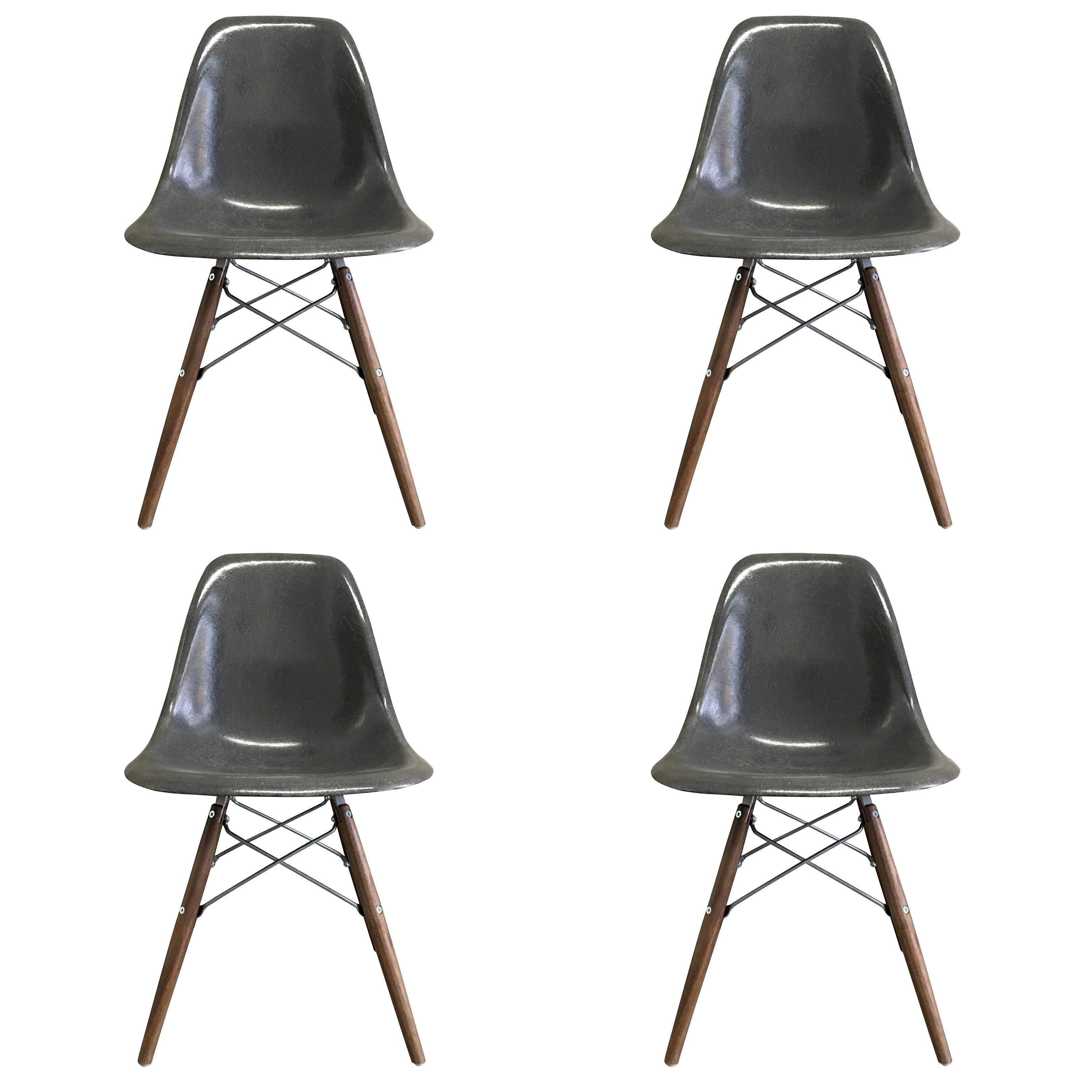 Four Herman Miller Eames Elephant Grey Dining Chairs