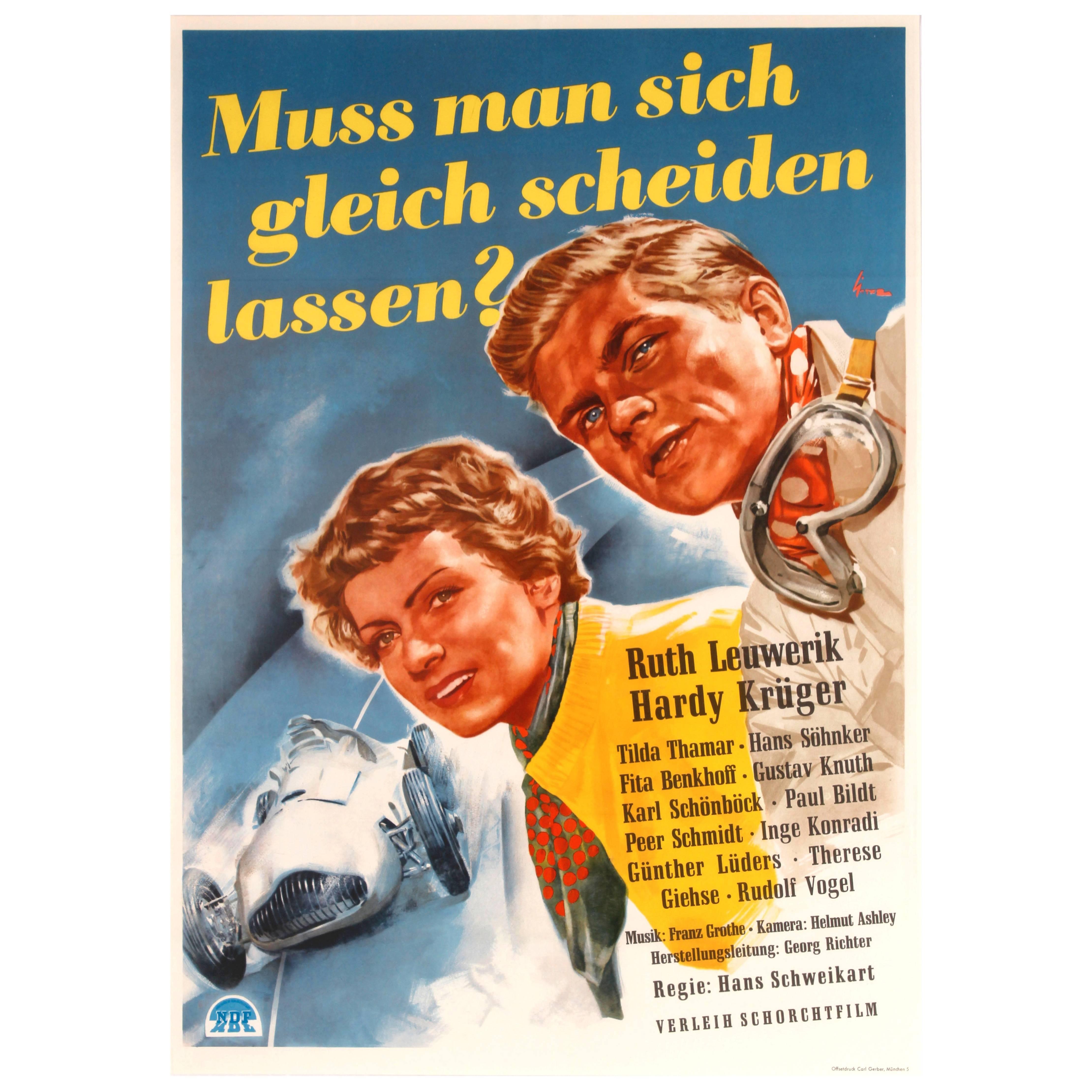 Original Vintage Movie Poster Muss Man Sich Gleich Scheiden Lassen ft Car Racing