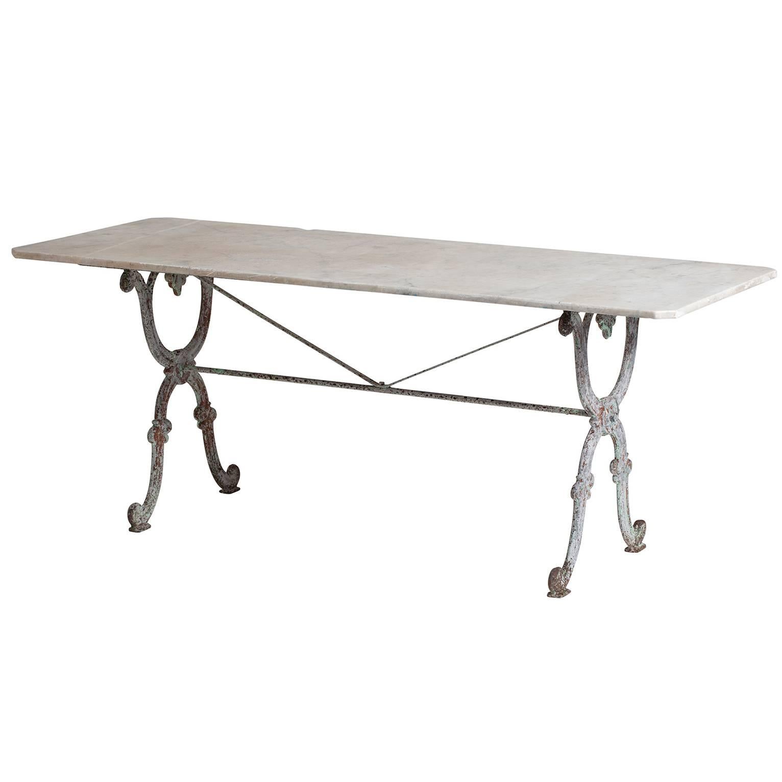 Large French Garden Table with Original Marble Top, circa 1880