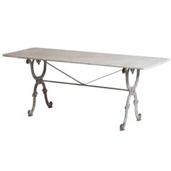 Large French Garden Table with Original Marble Top, circa 1880