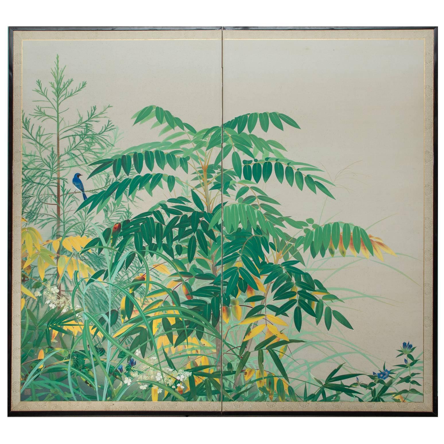 Japanese Two Panel Screen:  Edge of the Forest