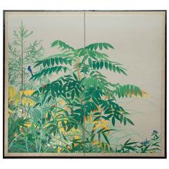 Vintage Japanese Two Panel Screen:  Edge of the Forest