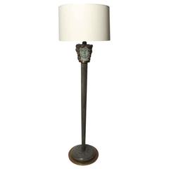 French Art Moderne Floor Lamp with Stylized Ceramic Faces