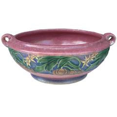Antique American Arts & Crafts Roseville Pink Pottery Baneda Pattern Low Bowl