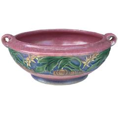American Arts & Crafts Roseville Pink Pottery Baneda Pattern Low Bowl