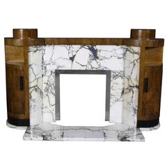 Rare Art Deco Pavonazzo Marble and Walnut Fire Place