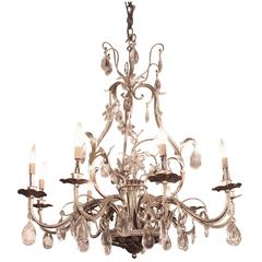 2005 Florentine Style Steel and Crystal Chandelier with Nine Arms 4