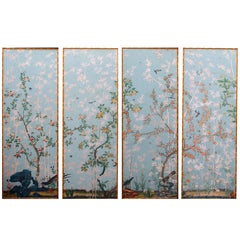 Set of Four High Wall Papers Framed, reproduction of Madame de Maintenon castle