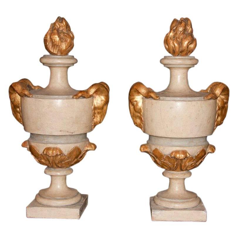 Pair of Paint and Gilt French Urns For Sale