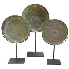 15th Century Set of Three Bronze Mirror Back Sculptures, Cambodia