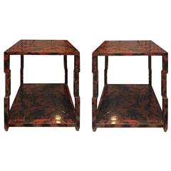 Pair of Faux Tortoise Painted Side Tables