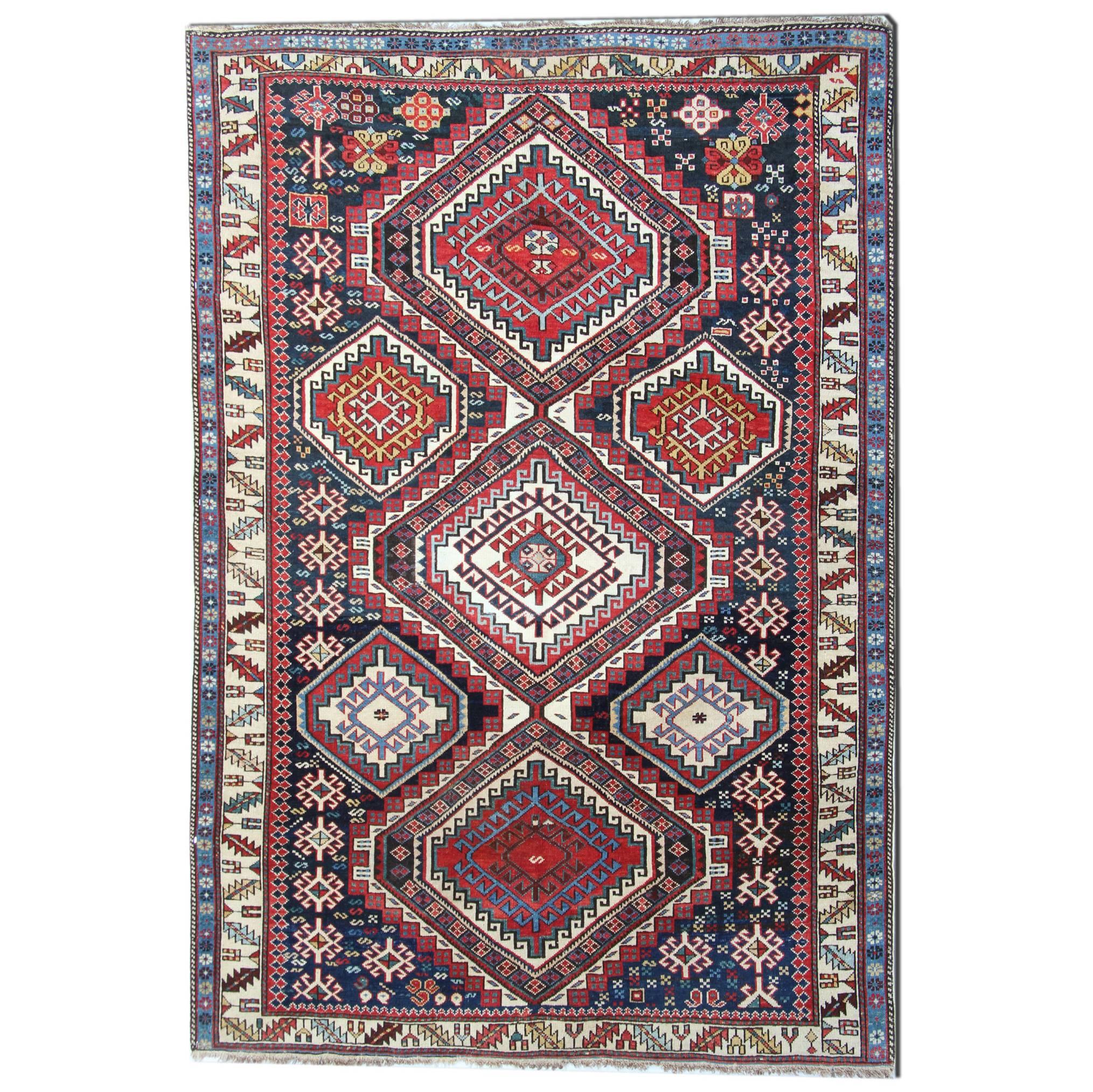 Antique Turkish Shirvan Rug, Geometric Handmade Carpet Rug