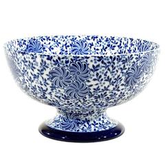 Antique Doulton Burslem Aesthetic Movement Cobalt Blue & White Transfer Footed Punchbowl