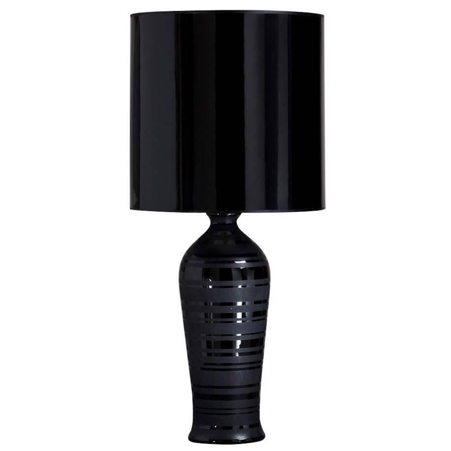 Single Black Ceramic Table Lamp with Black Patent Shade For Sale
