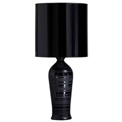 Single Black Ceramic Table Lamp with Black Patent Shade