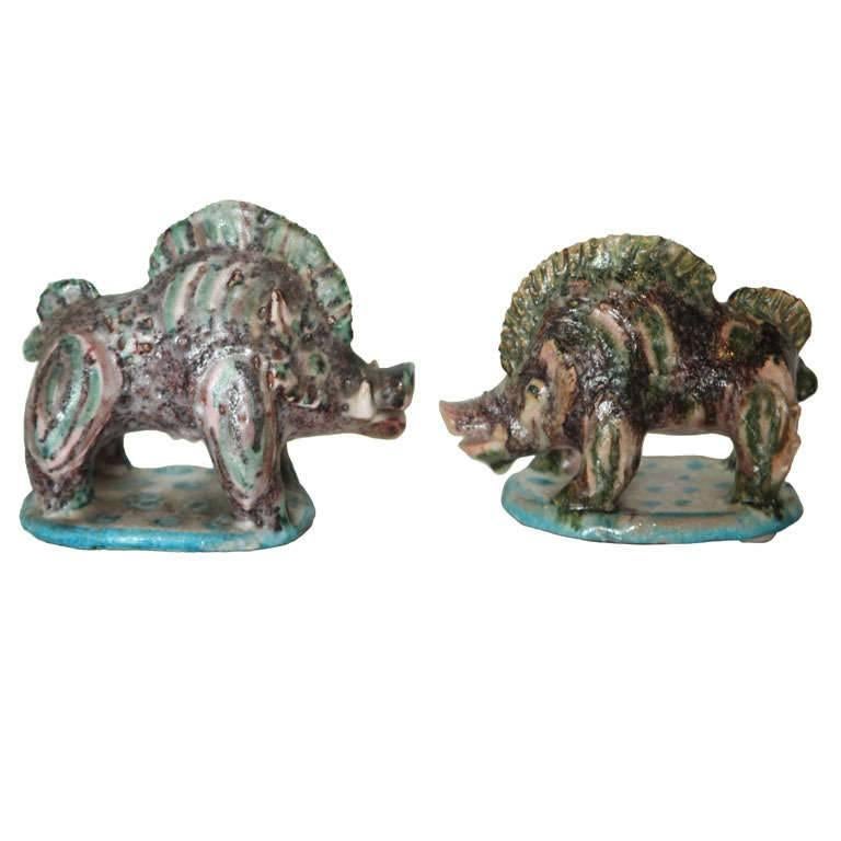 Pair of Gambone Ceramic Boars For Sale