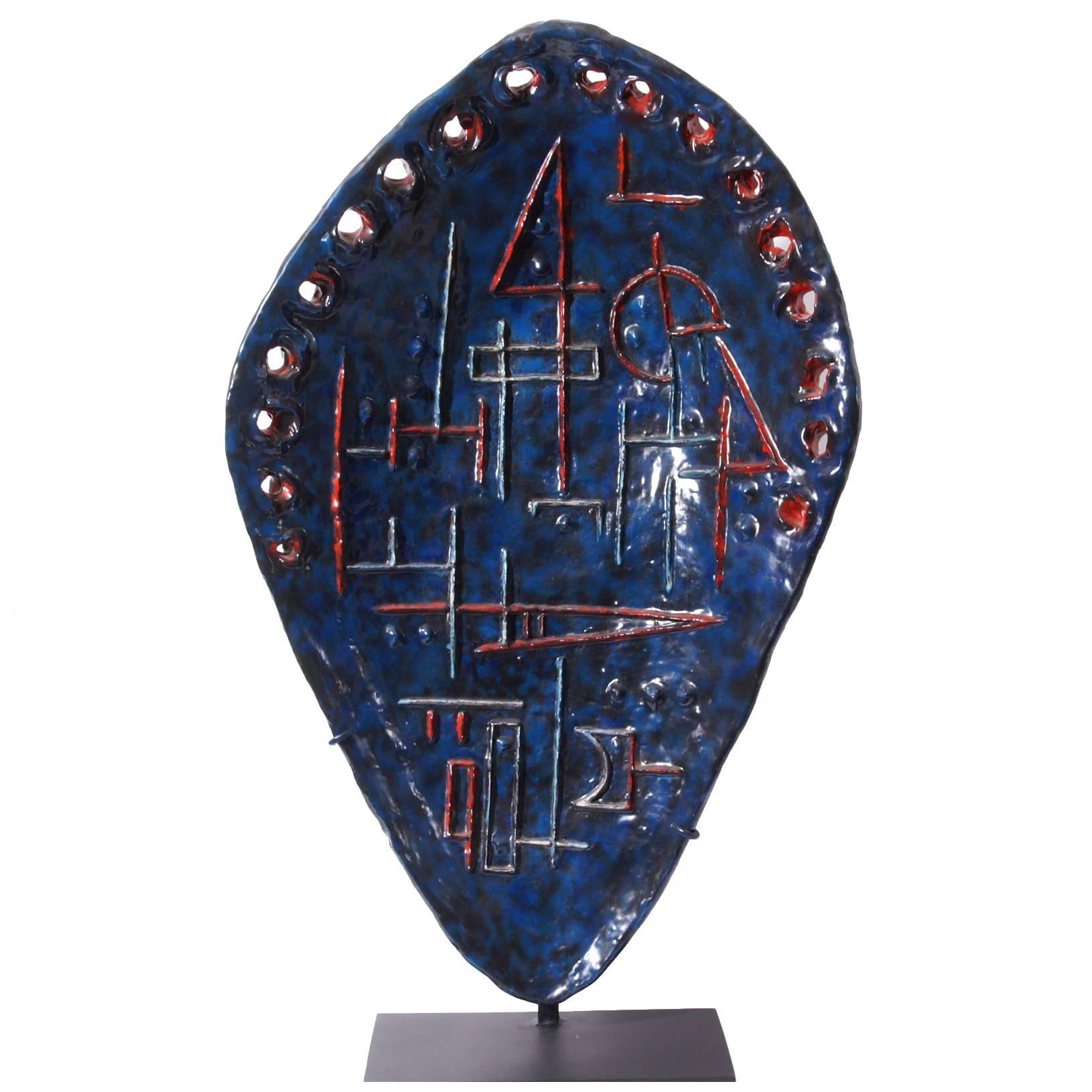 "Etruscan Shield" Large Ceramic 1950s Sculpture by Marcello Fantoni For Sale