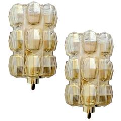 Pair of Limburg Polyhedral Glass Sconce Brass Wall Fixtures