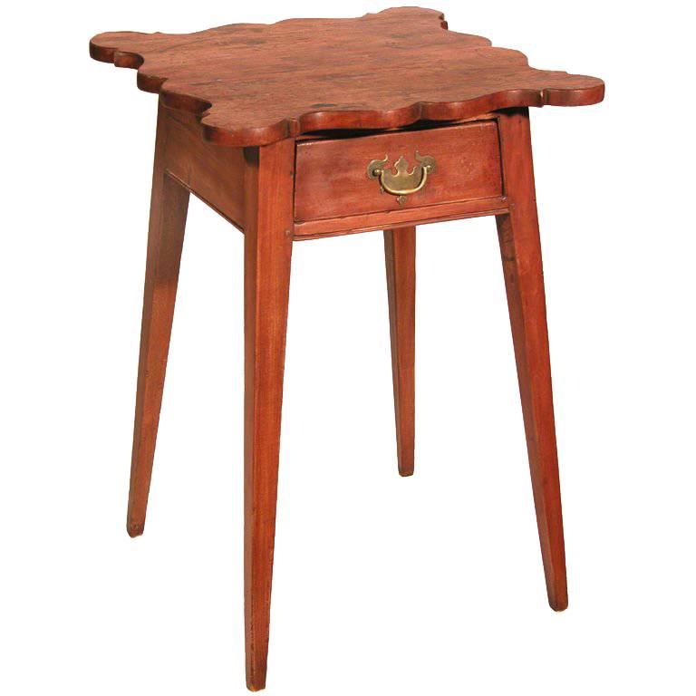 Cherry Country Hepplewhite Bedside Table with Shaped Top, Probably from CT