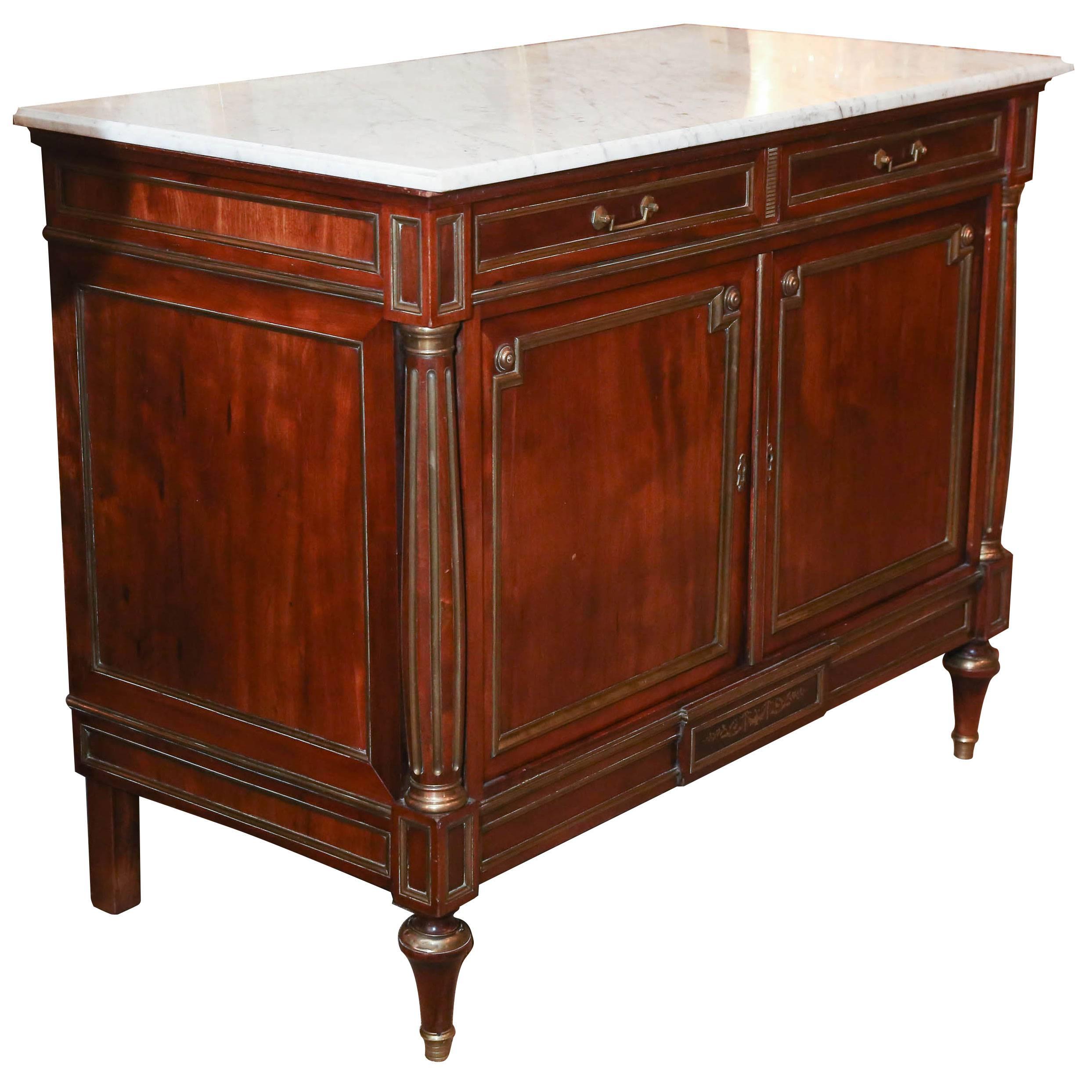 Louis XVI-Style Mahogany and Marble-Top Cabinet