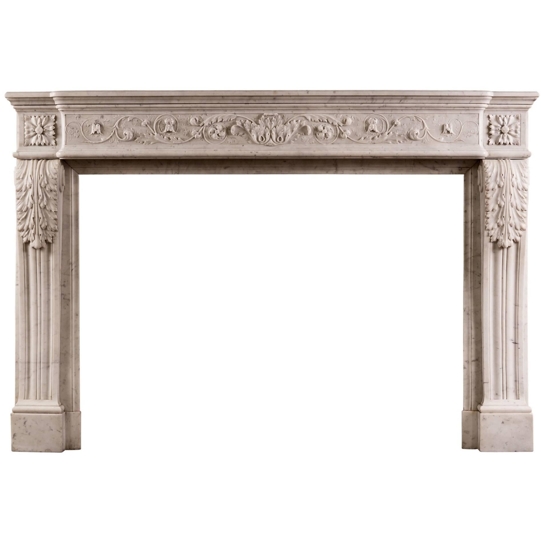 Finely Carved Louis XVI Style Marble Fireplace
