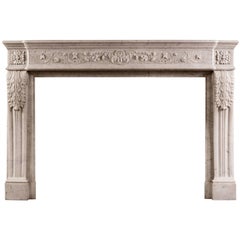 Finely Carved Louis XVI Style Marble Fireplace