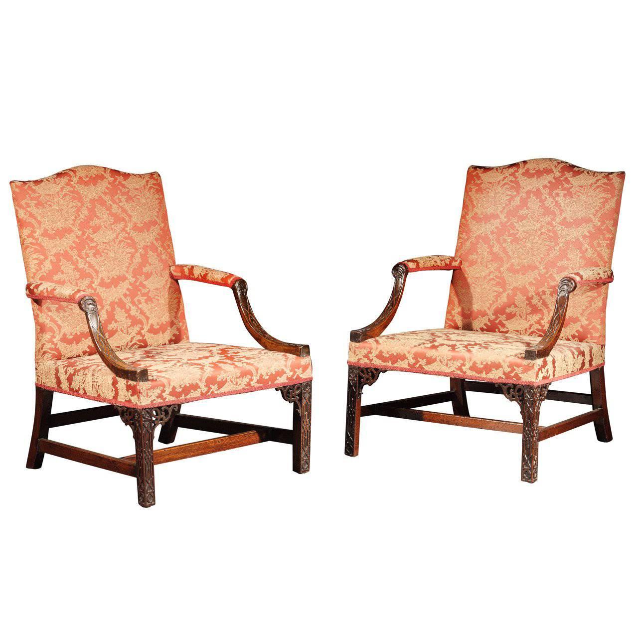 Pair of George III Mahogany Library Armchairs For Sale