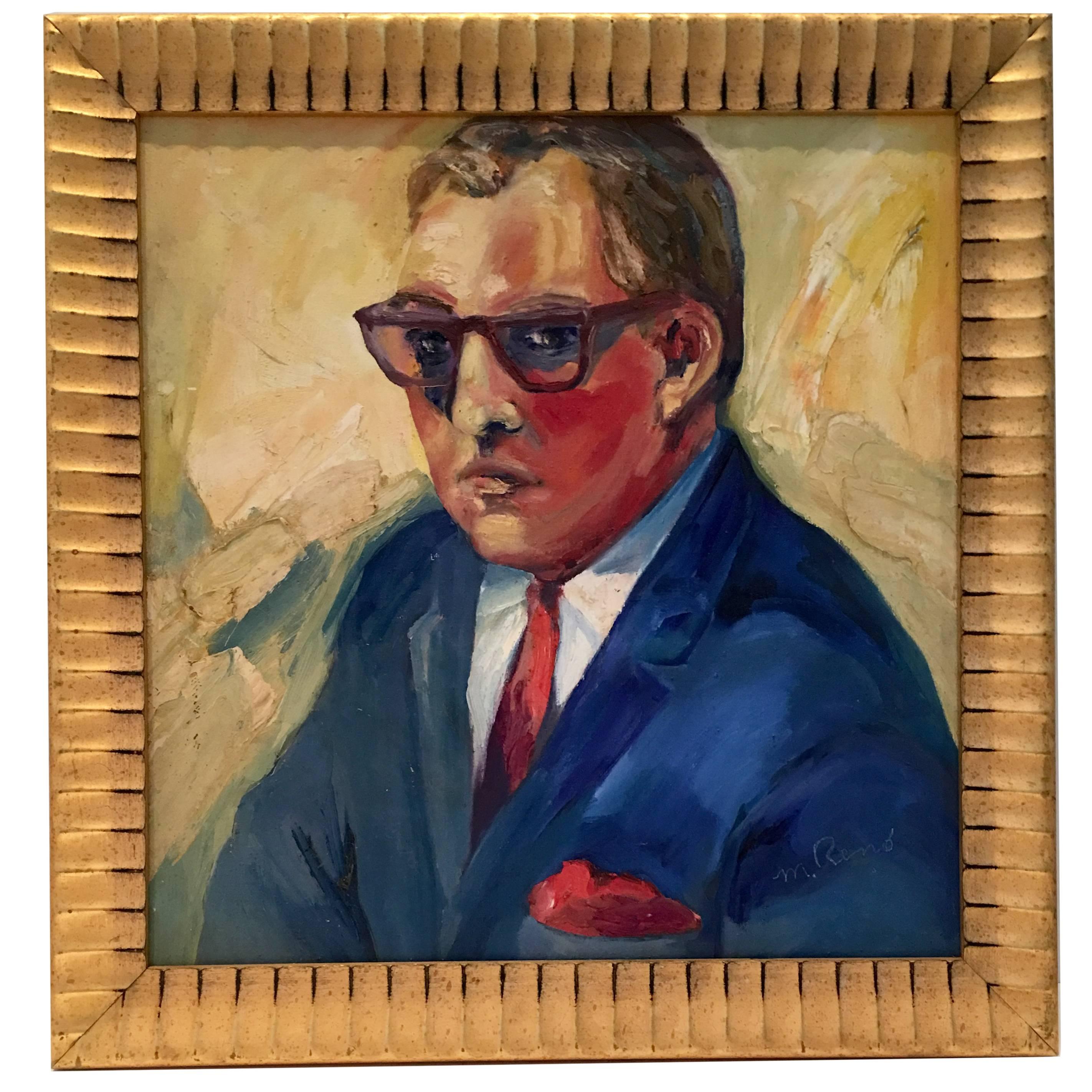 Mid-Century Oil on Canvas Painting "Man" Portrait by, M. Remo For Sale