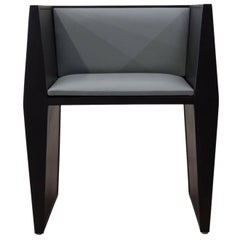 Sentient Sapience Chair in Black Lacquer and Steel Blue Vinyl Upholstery