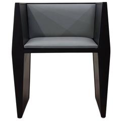 Sentient Sapience Chair in Black Lacquer and Steel Blue Vinyl Upholstery 11