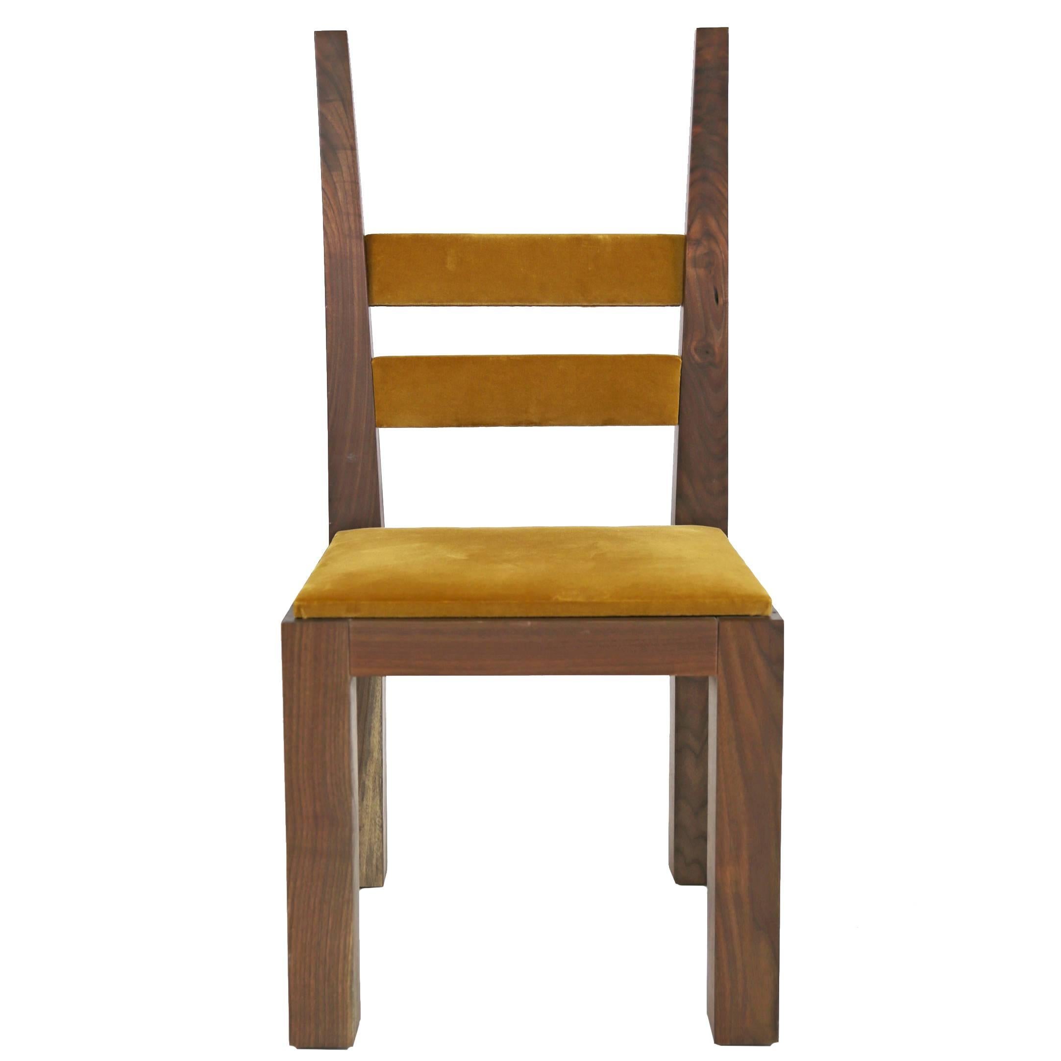 Sentient DC-01 Dining Chair in Walnut with Gold Velvet Upholstery For Sale