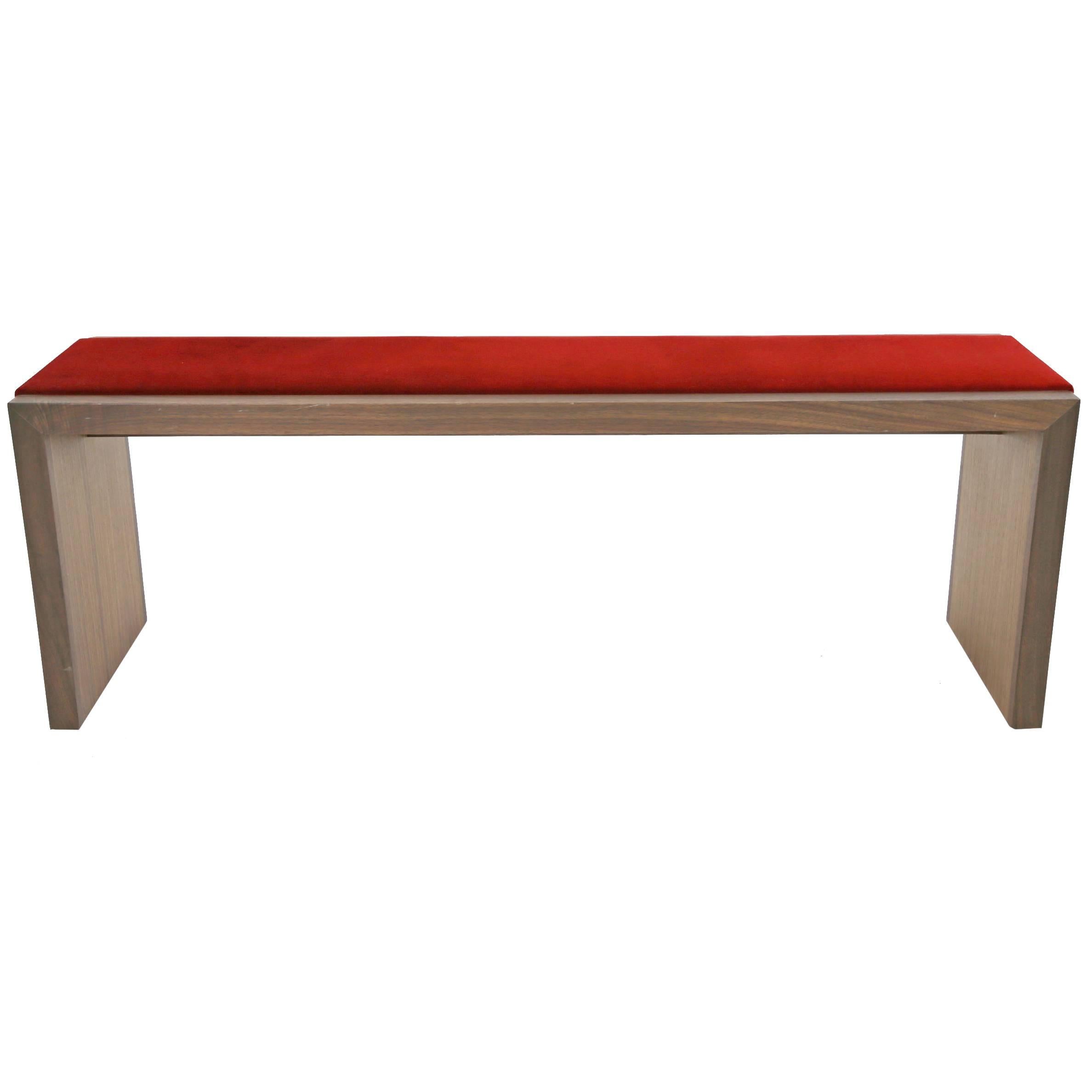 Sentient Walnut Bench with Red Velvet Upholstery