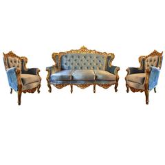 Vintage Louie XV Style Three Pieces Sofa and Two Chairs