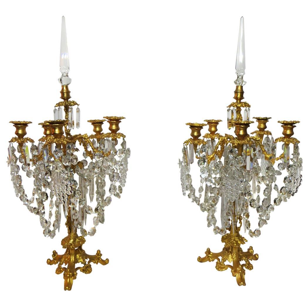 French 19th Century Ormolu and Baccarat Crystal Pair of Candelabras For Sale
