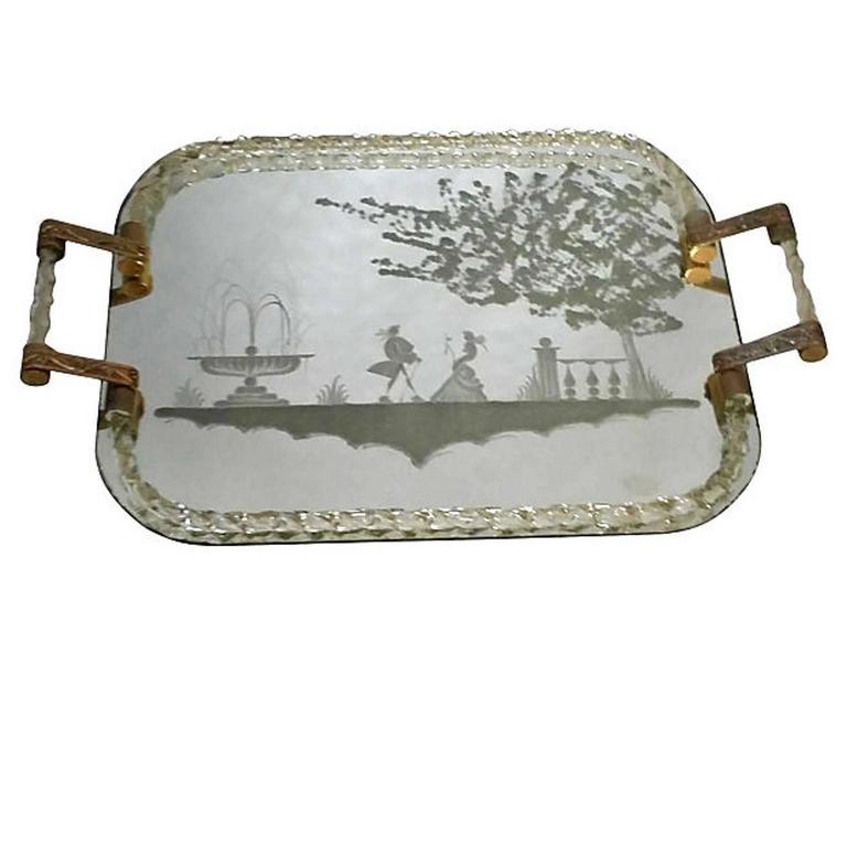 Murano Glass Etched Twisted Rope Tray by Ercole Barovier at