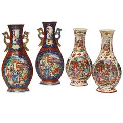 Two Pairs, 18th Century Mandarin Pallet Chinese Export Vases 5