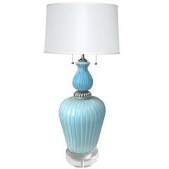 Large Mid-Century Barovier & Toso Murano Light Blue Lamp