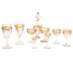 Antique 68-Piece Set of French Val Saint Lambert Crystal and Gilt Enameled Glasses